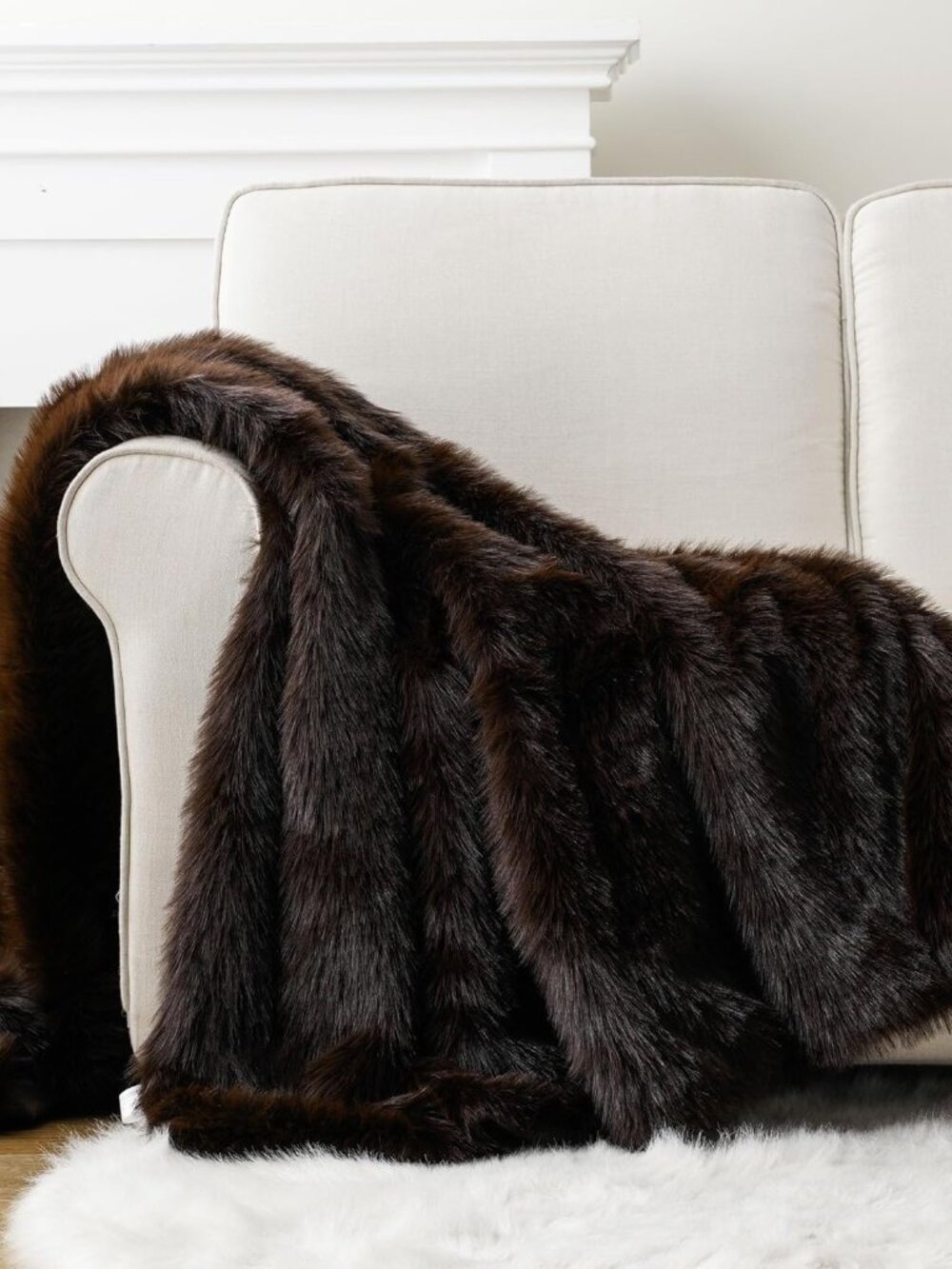 Luxury Fluffy Brown Faux Fur Throw Blanket, Cozy Warm Fur Blanket for Couch, Sof - Picture 7 of 10